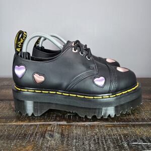 NEW Dr Martens 1461 Quad Hearts Womens Size 5 Leather Derby Oxford Shoes Black